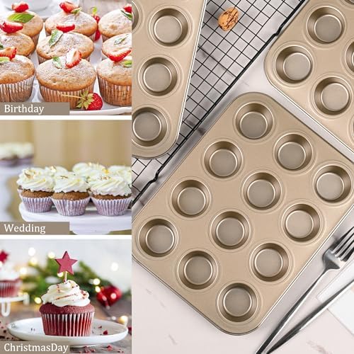 Mini Muffin Pan 2-Pack, Premium Small Cupcake Pans, Carbon Steel