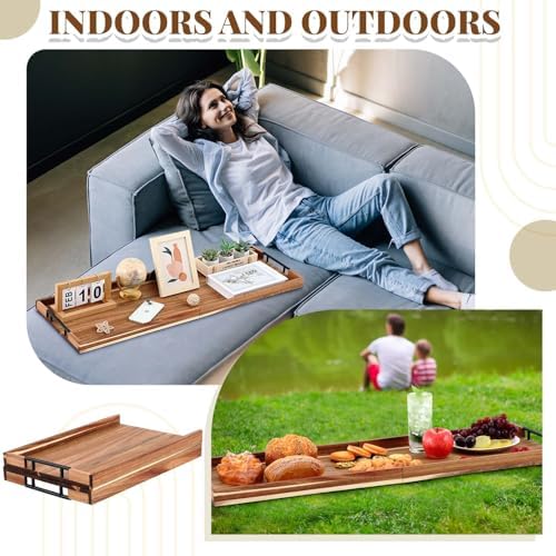 Teenyyou 36"x 12" Extra Large Ottoman Tray with Handle Acacia Wooden