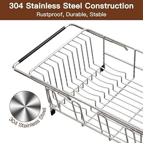 Over-the-Sink Expandable Dish Drainer Rack, Stainless Steel