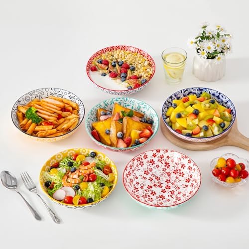 vancasso 8.5" Pasta Bowls Set of 6, 40 oz Porcelain Shallow Salad