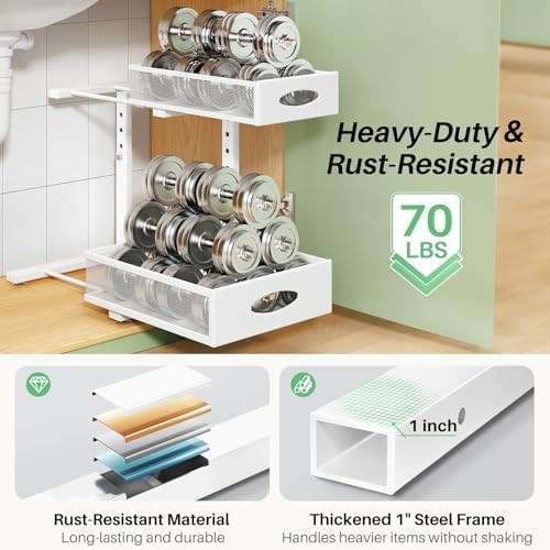 Under Sink Organizer, 2-Pack Pull Out Cabinet Organizer 2 Tier Metal