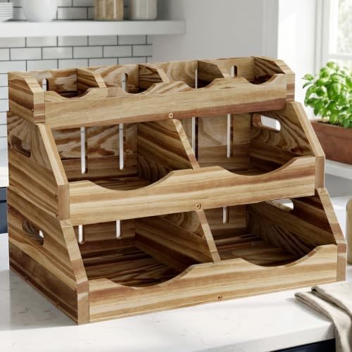 3-Tier Solid Wood Potato and Onion Storage Bin for Kitchen Counter