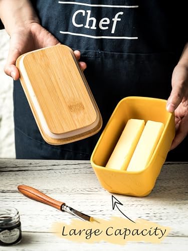 Covered Butter Dish with Lid for Countertop, Airtight Seal, Yellow