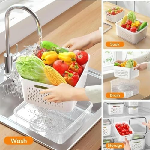 4 in 1 Food Storage Container-2/3 Pack Set with Lids, Fruit Storage