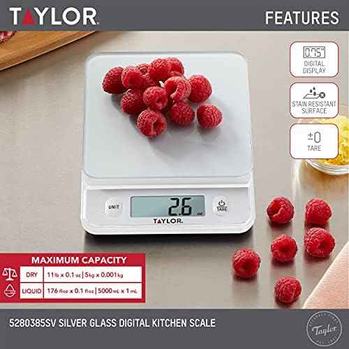 Taylor Glass Top Food Scale with Touch Controls, 11 lb Capacity, Sleek