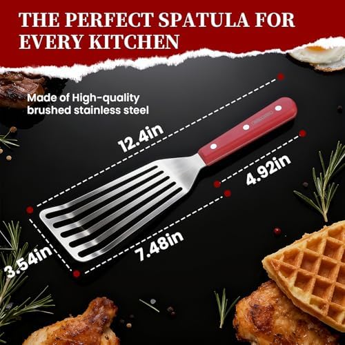 GRILLGEN Fish Spatula Stainless Steel -12.4" Metal Slotted Turner with
