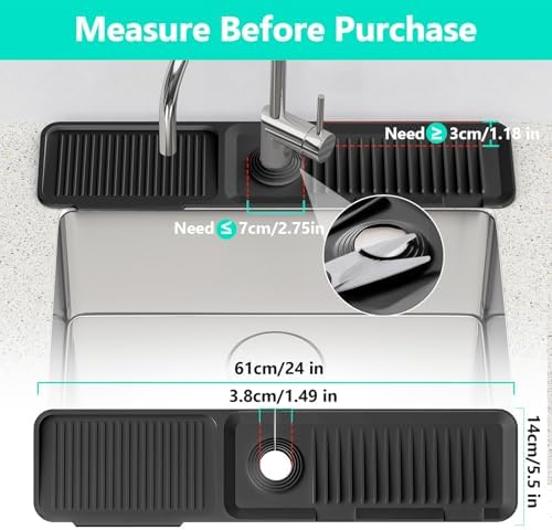 24'' Longer Faucet Mat for Kitchen Sink Splash Guard Drain Mat Behind