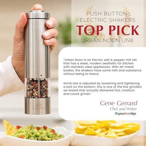 Electric Salt and Pepper Grinder Set, Stainless Steel, 2 Mills