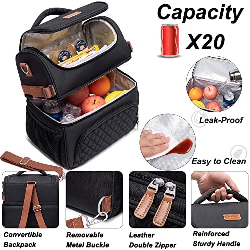 Artelaris Lunch Bag for Women, Large Double Deck Lunch Box Tote for