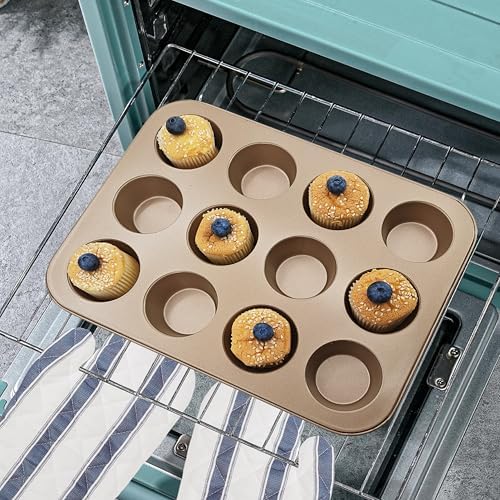 Satax Muffin Pan for Baking, Nonstick Cupcake Tin 12 Cup,sets of