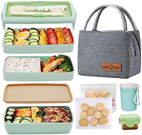 3-Layer Stackable Wheat Straw Bento Lunch Box Kit