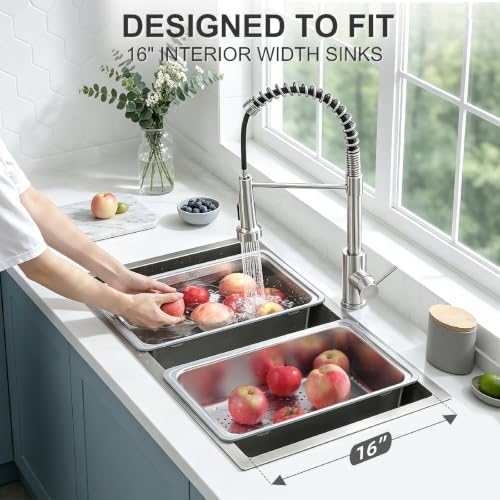 16.9 in Over the Sink Colander & Prep Basin Set, Stainless Steel Dish