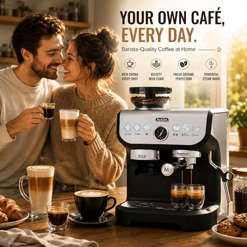 Zulay Kitchen Magia Manual Espresso Machine with Built-In Grinder