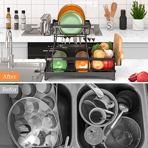 Godboat 2-Tier Dish Drying Rack with Auto Drain-to-Sink