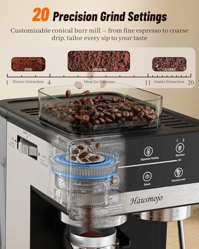 20 Bar Espresso Machine with Grinder and Milk Frother