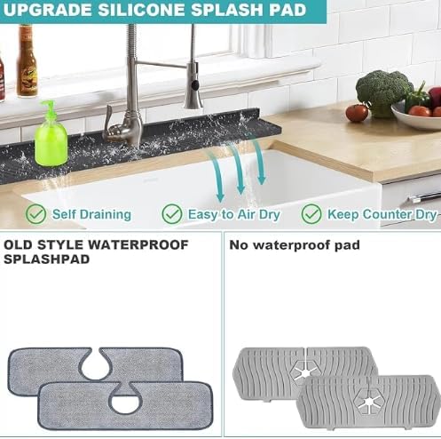 33 Inch Silicone Splash Guard Mat for Faucet, Narrow Edge Water