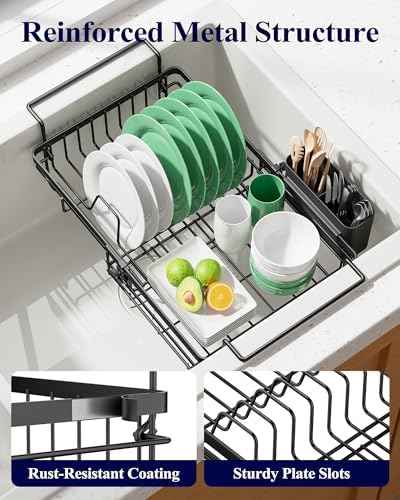 Kitsure Expandable in-Sink or Over-Sink Dish Drying Rack, Large, Black