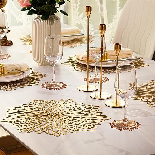 Snowkingdom Pack of 18 Gold Placemats Metallic Round Leaf Bulk Pressed