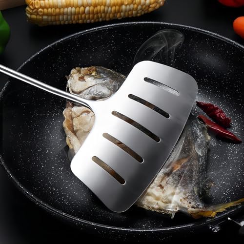 GREATLINK 304 Stainless Steel Fish Spatula,Wide Slotted Turner Steak