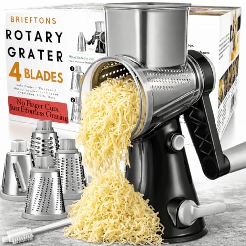 Brieftons 4-Blade Rotary Cheese Grater with Handle
