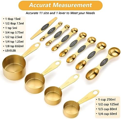 GuDoQi Gold Magnetic Measuring Spoons and Cups Set of 12, 8 Dual Sided