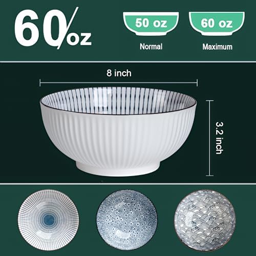 QINLANG 60 oz Large Soup Bowl, Pho Bowls, Japanese Ramen Bowls Set of