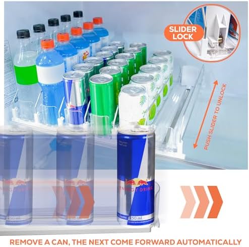 Drink Organizer for Fridge. Ultra Space Saving Soda Can Organizer with