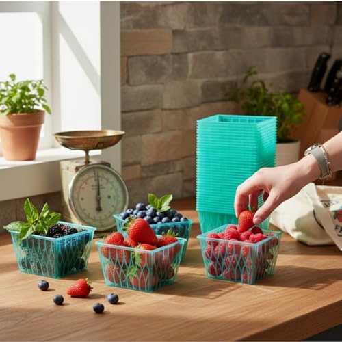 ZAVOOS 100 Pack Pint Size Plastic Berry Baskets with Open Weave