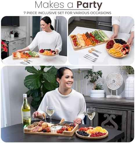 Charcuterie Boards Set, Bamboo Cheese Tray with Serving Accessories
