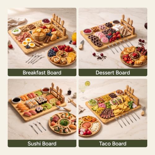 SMIRLY Charcuterie Boards Set, Large Cheese Board with Accessories, Bamboo