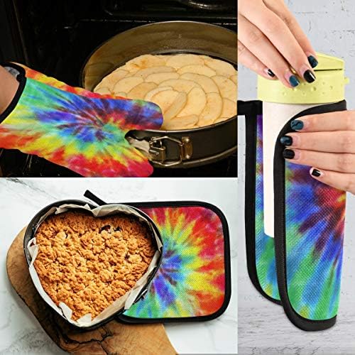 QMXO Tie Dye Texure Oven Mitts Quilted Cotton Lining Potholders BBQ