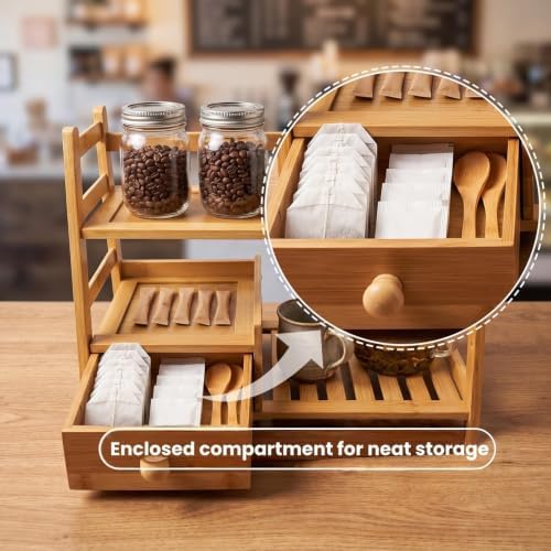 Matcha Coffee Tea Station with Drawer & Tea bag holder