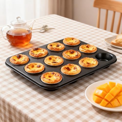 12-Cup Muffin Pan, Non-Stick Cupcake Baking Tin, 4 Pack Carbon Steel