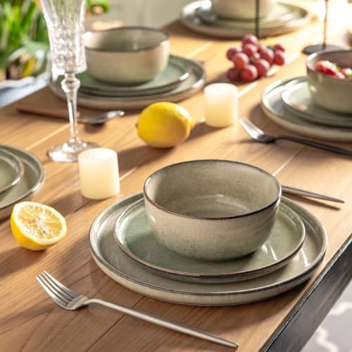 AmorArc Stoneware Dinnerware Sets for 8, 24 Piece Plates and Bowls Sets
