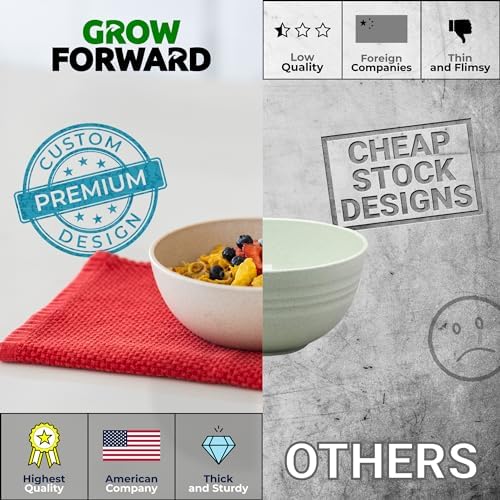 Grow Forward Premium Wheat Straw Bowls Set of 8 - Reusable 27oz Hard