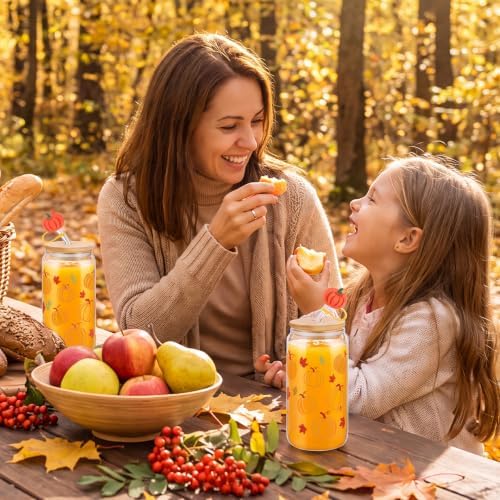 16 oz Fall Pumpkin Glass Cup With Lid & Straws Pumpkin Gifts for Women