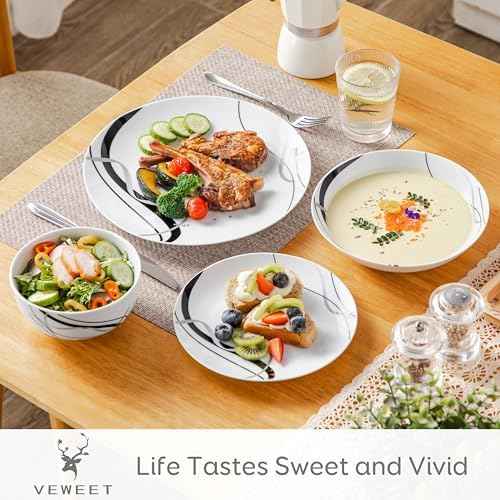 VEWEET Porcelain Dinnerware Sets for 6, 24 Piece Plates and Bowls, FIONA
