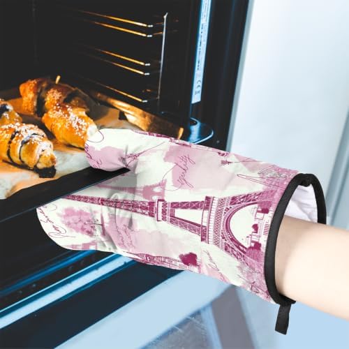 Pink Eiffel Towel Oven Mitts and Pot Holders BBQ Gloves