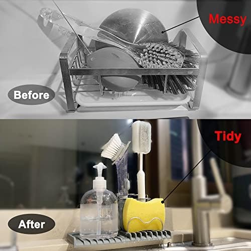 Gosmol Kitchen Sink Dish Brush and Sponge Holder, Gray