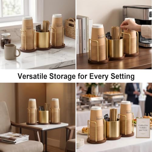 Coffee Station Organizer with Straw & Stirrer Storage Caddy for Cups