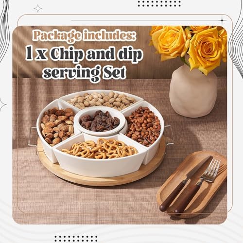 Rtteri 360° Rotatable Lazy Susan Serving Tray with Bowls 11.4'' Chip