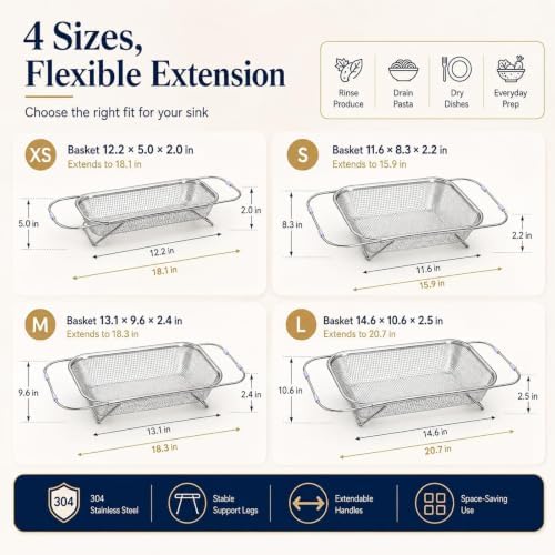Stainless Steel Telescopic Drainer Basket, Expandable Sink Colander,S