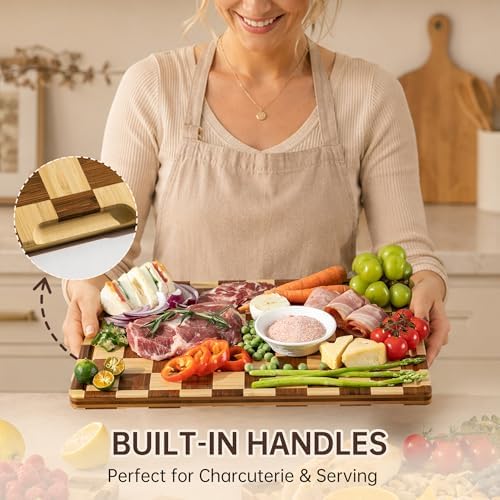 THETCHRY Checkered Cutting Board for Kitchen, Bamboo Wooden Cutting