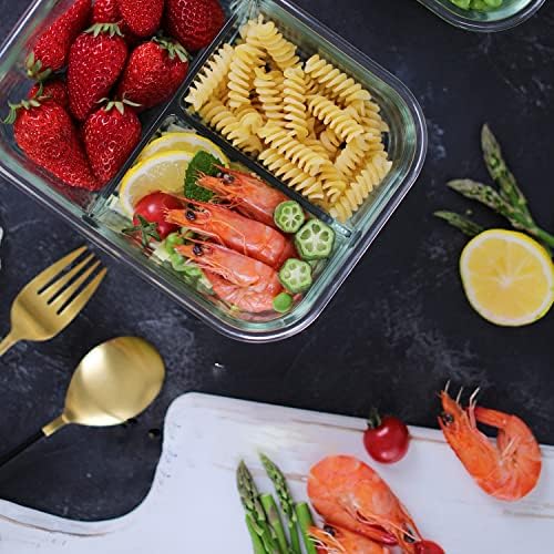 8 Pack 3-Compartment 36oz Glass Meal Prep Containers with Lids