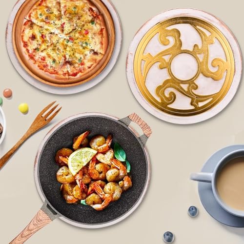 Trivets for Hot Dishes - Set of 4 with Holder | White Washed Wood &