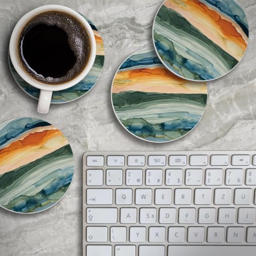 Thirstystone Watercolor Sunrise 4 Pack Round Absorbent Stone Coasters