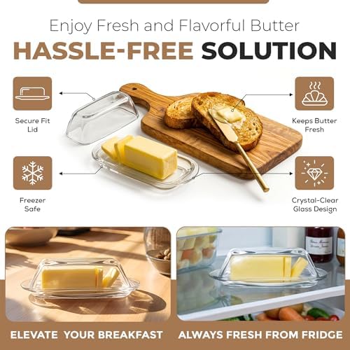 Kangaroo Clear Glass Butter Dish with Lid for Countertop &