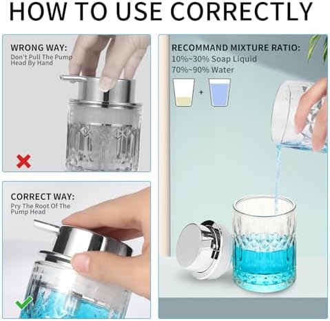 Foaming Soap Dispenser,2 Pack Clear Glass Foam Hand Soap Dispenser for