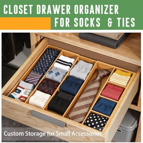 Bamboo Expandable Drawer Organizer, 15"-22" Storage Tray