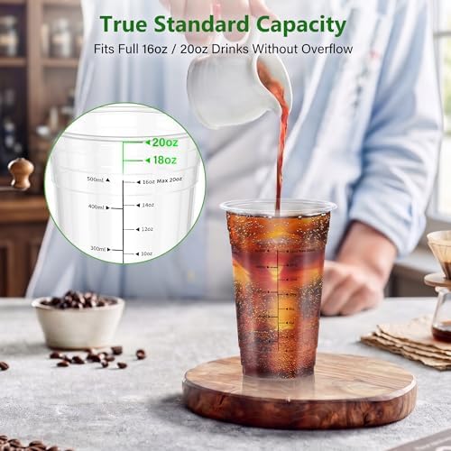 100 Sets 16oz Sturdy Plastic Coffee Cups with Lids and